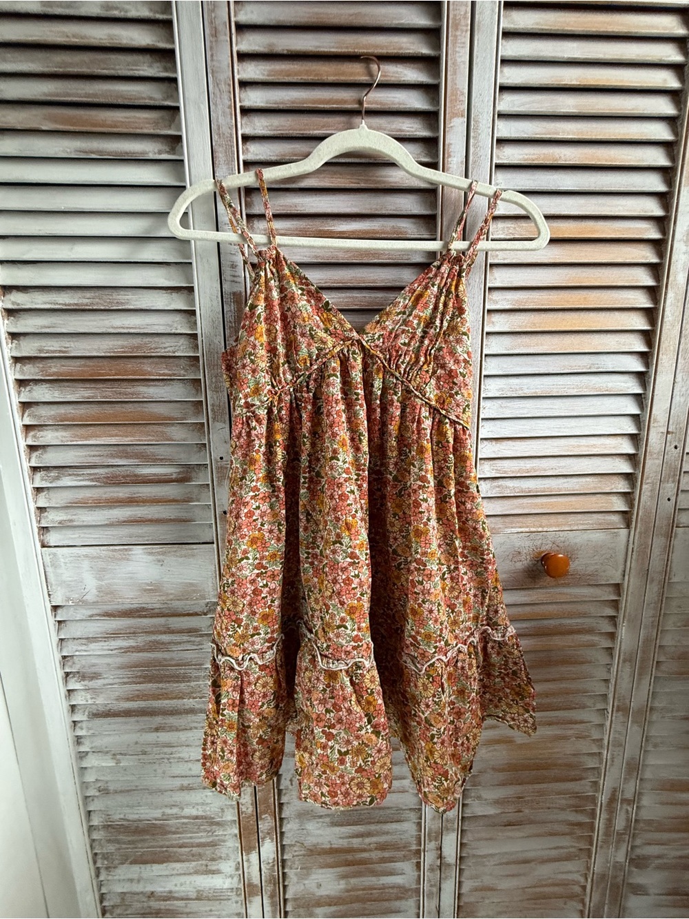 wild fable Floral Smocked Spaghetti Strap Dress in Rust & Cream